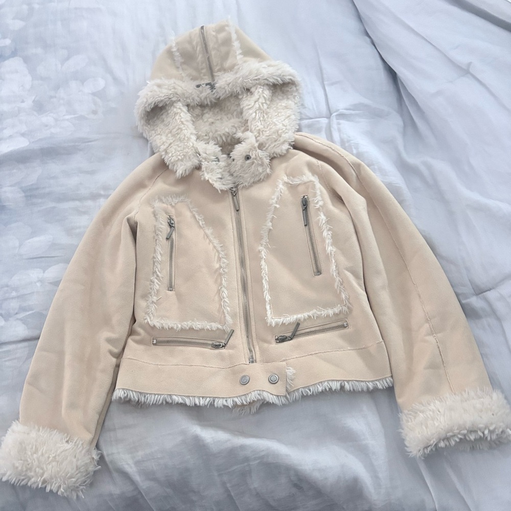 Bebe Ivory Faux Fur Jacket
